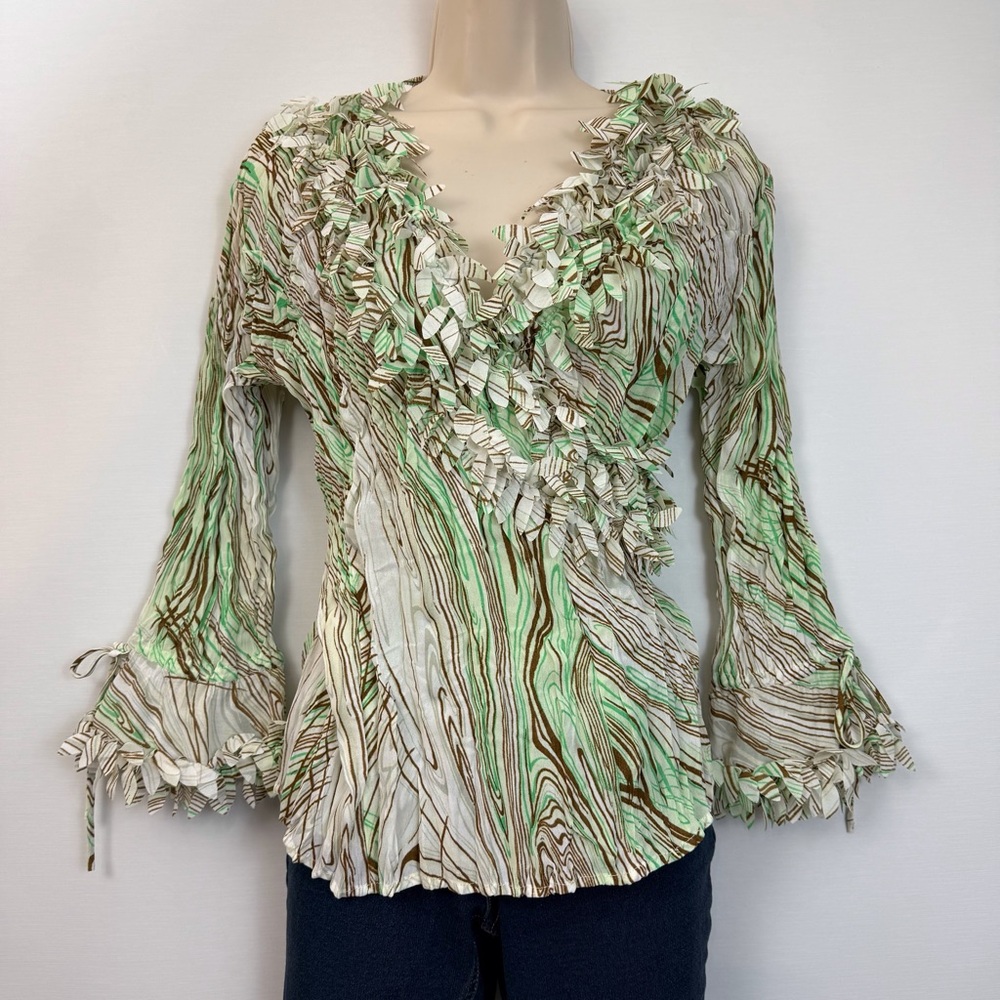 Piano Green Brown Crinkle Blouse